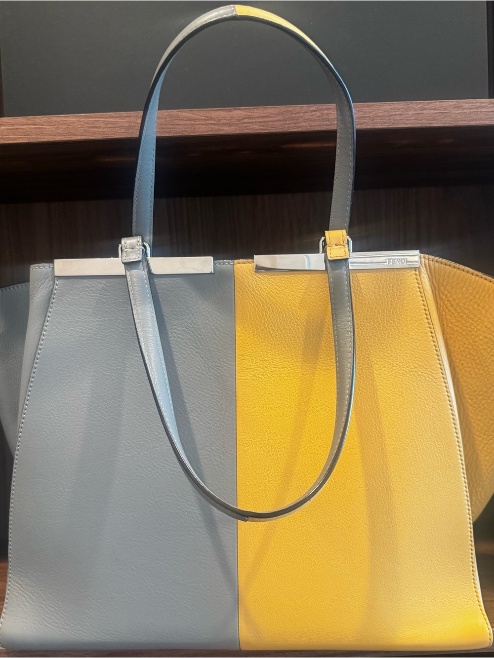 Fendi Gray and Yellow Colorblock Leather Tote